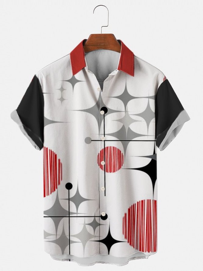 White Geometric Cotton-Blend Casual Printed Shirts & Tops