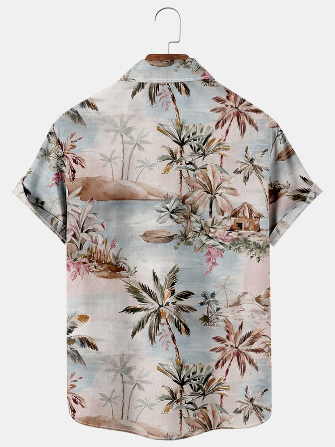 Casual Tactical Men's Shirt Coconut Tree Graphic Short Sleeve