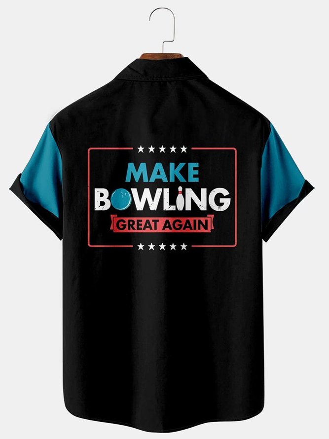 Holiday Leisure Retro Bowling Element Alphabet Pattern Hawaiian Style Printed Shirt