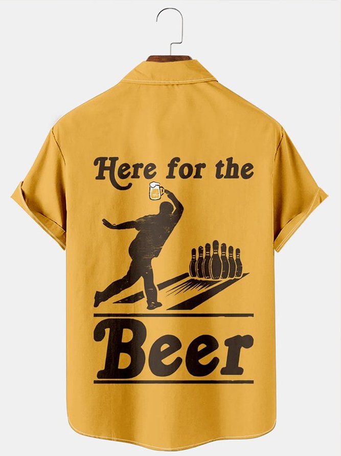 Men's Holiday Casual Beer Bowling Graphic Print Hawaiian Shirt