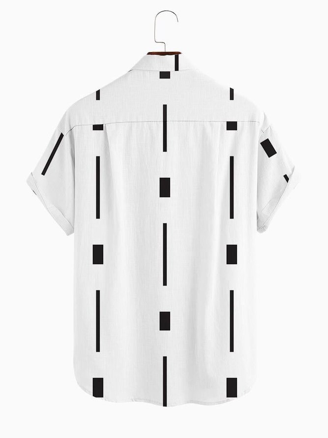 White Cotton-Blend Basic Geometric Shirts & Tops