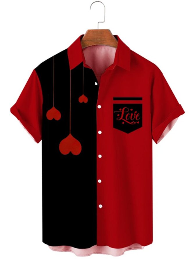 Men's Casual Valentine's Day Cartoon Design Shirt With Pockets