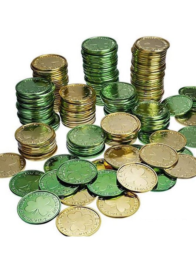 30pcs Saint Patrick's Day Shamrock Good Luck Coin, Irish Party Gift Table Supplies (Gold & Green)