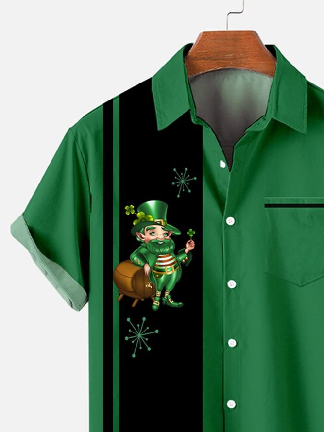 Men's St. Patrick's Day Creative Design Short Sleeve Shirt With Pockets
