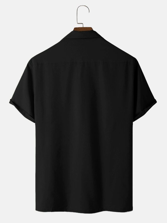 Men‘s Black Cotton-Blend 50S Vintage Bowling Shirts