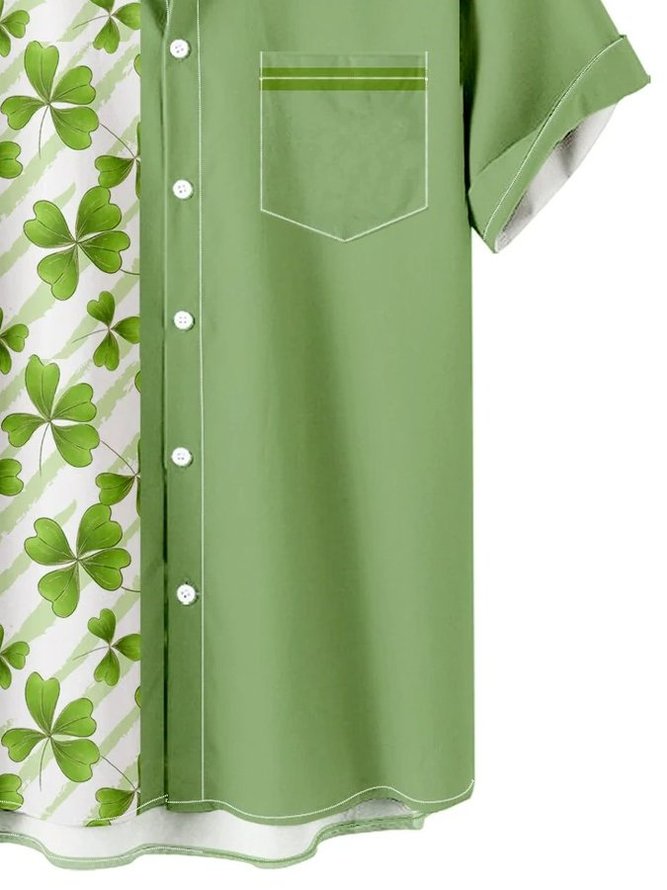 St. Patrick Clover Simple Stitching Men's Shirt