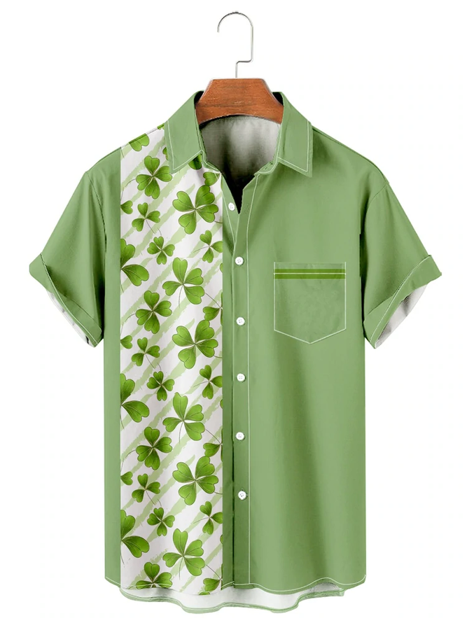 St. Patrick Clover Simple Stitching Men's Shirt