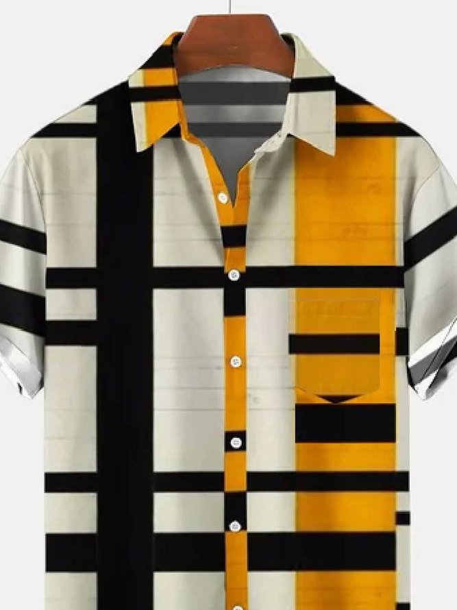 Men's shirt striped print shirt short sleeves
