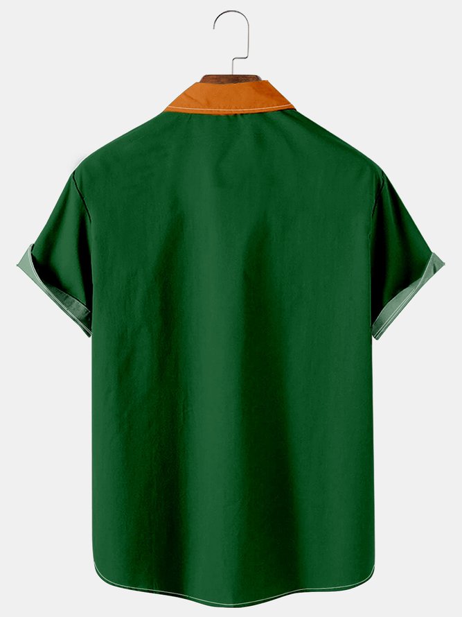 Royaura Mens St Patrick’s Day Shamrock Print Casual Breathable Short Sleeve Hawaiian Shirt
