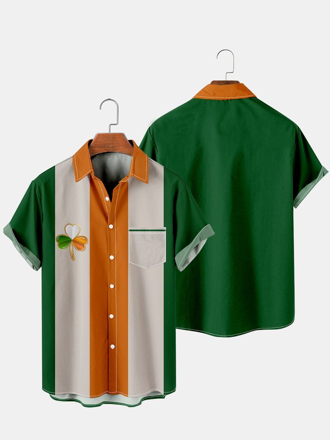 Royaura Mens St Patrick’s Day Shamrock Print Casual Breathable Short Sleeve Hawaiian Shirt