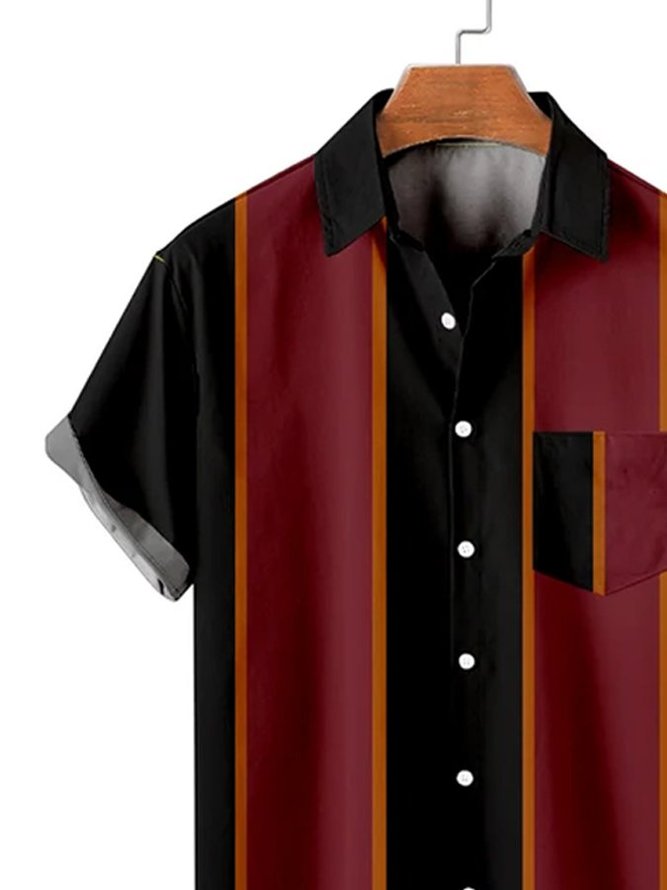Men's Vintage Striped Short Sleeve Bowling Shirts