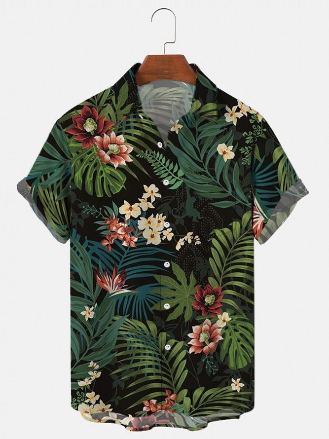 Men's Tropical Jungle Floral Print Short Sleeve Shirt | royaura