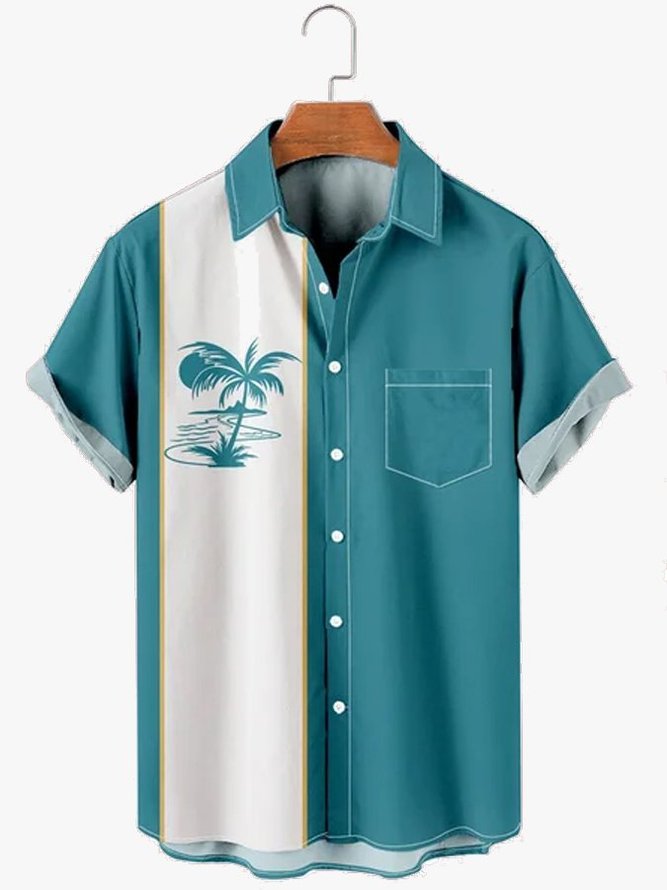 Men's Vintage Hawaiian Shirt Casual Resort Coconut Print Cotton Blend Shirt