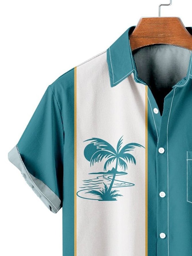 Men's Vintage Hawaiian Shirt Casual Resort Coconut Print Cotton Blend Shirt