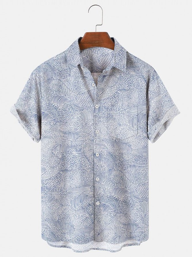 Mens Ocean Creatures Hawaiian Shirt Beach Cotton-Blend Shirts