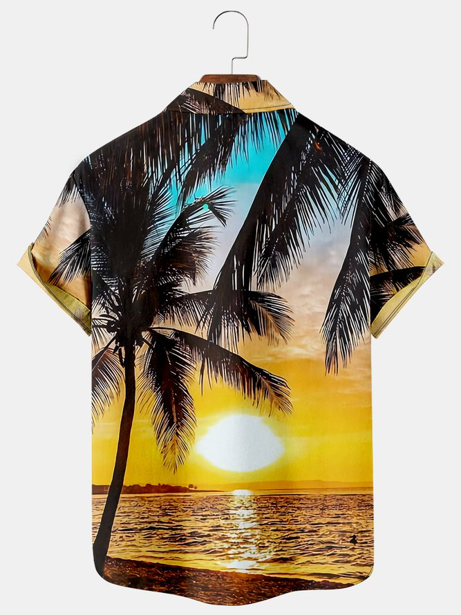 Men's Hawaiian Shirt Beach Landscape Coconut Tree Print Cotton Blend Short Sleeve Shirt