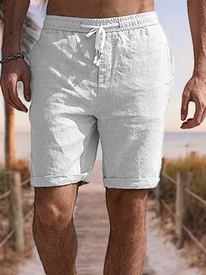 Men's Natural Fiber Style Elastic Waist Casual Shorts