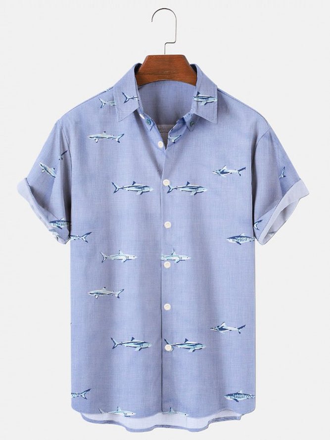 Mens Hawaiian Shirt Ocean Creatures Shark Comfortable-Blend Casual Animal Shirts