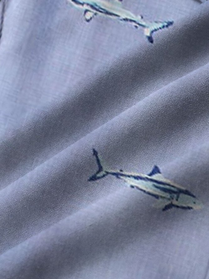 Mens Hawaiian Shirt Ocean Creatures Shark Cotton-Blend Casual Animal Shirts