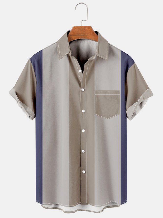 Men's Casual Short Sleeve Bowling Shirt
