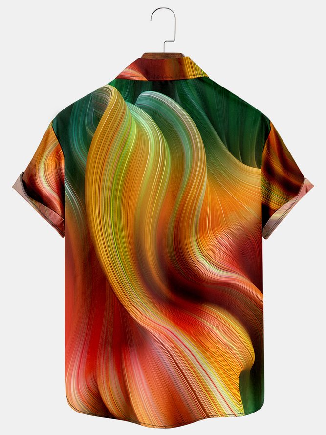 Mens 3D Abstract Print Casual Breathable Chest Pocket Short Sleeve Hawaiian Shirts