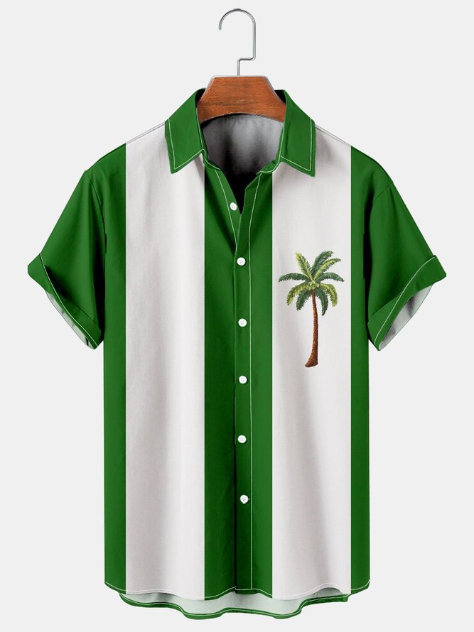 Men's 50's Vintage Holiday Anti-Wrinkle Hawaiian Shirt Palm Tree Print Quick Dry Short Sleeve Shirt