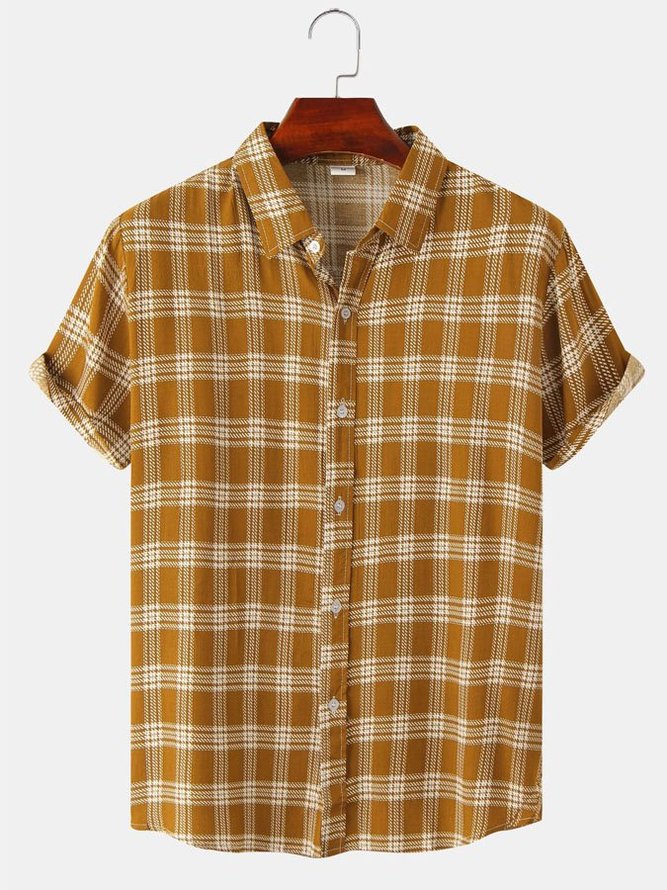 Men's Casual Summer Simple Comfortable Short Sleeve Plaid Shirt