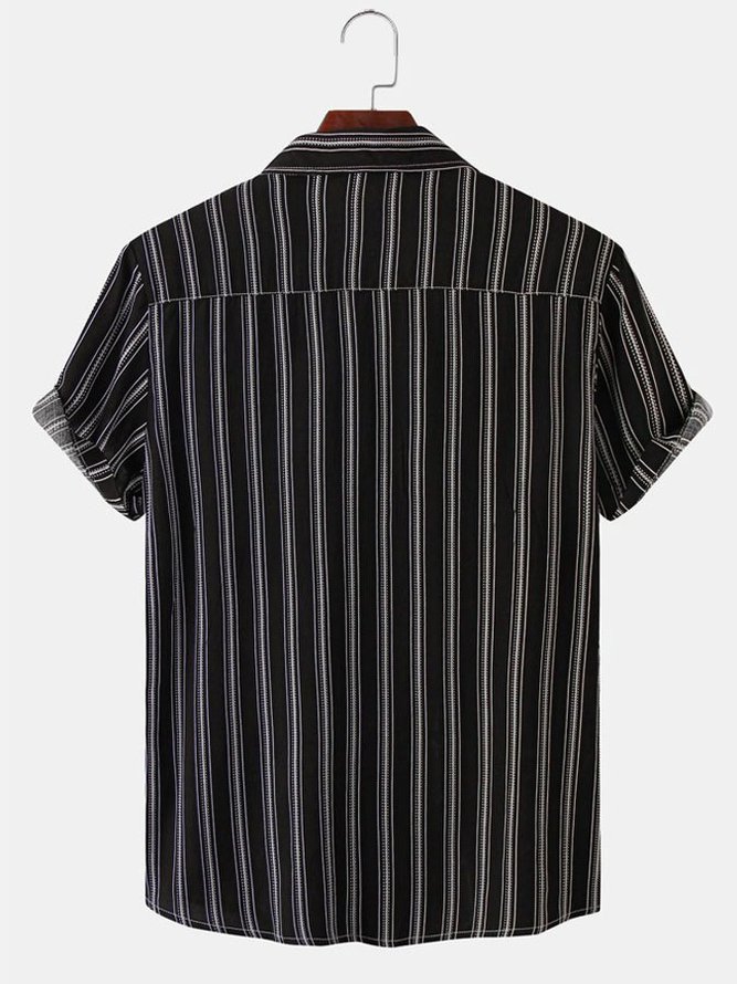 Men's Casual Striped Print Short Sleeve Cotton Blend Shirt