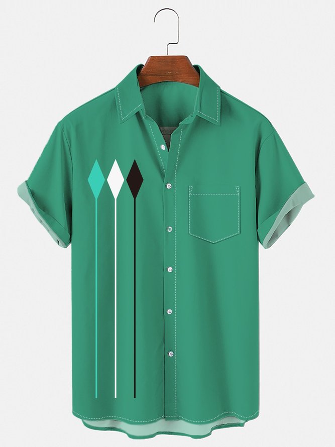 Men's 50's Vintage Holiday Print Easy Care Short Sleeve Shirt