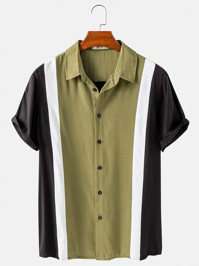 Men's Vintage Patchwork Colorblock Casual Shirt & Tops