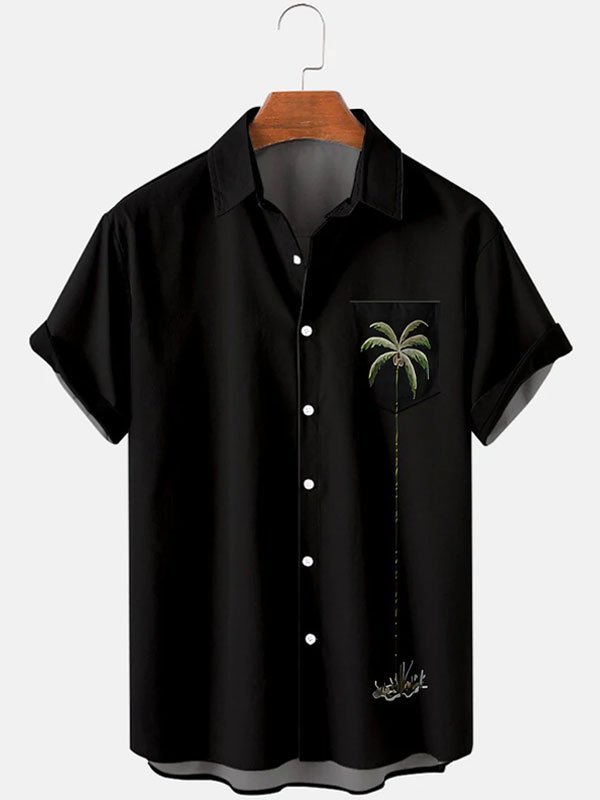 Royaura Men's Casual Coconut Tree Print Hawaiian Shirt Vacation Short Sleeve Tops