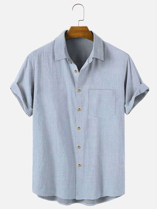Men's Wrinkle Free Seersucker Casual Shirts Cotton Linen Plus Size Top