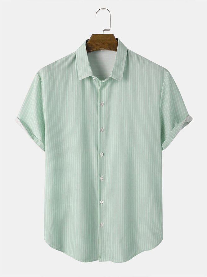 Men's Seersucker Wrinkle Free Casual Striped Shirts Plus Size Cotton Blend Tops