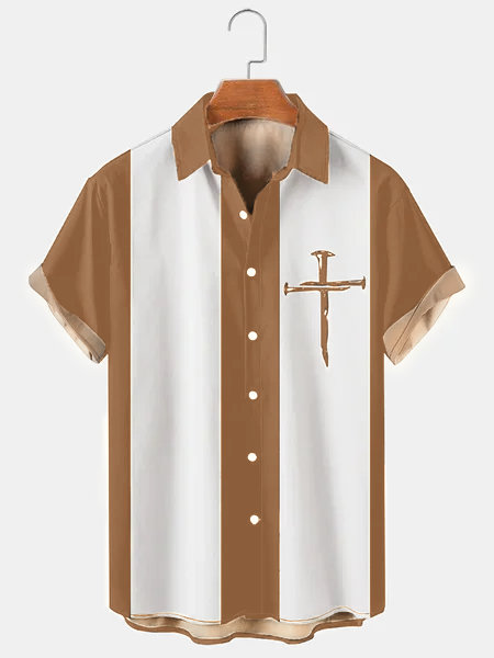 Mens Hawaiian Shirt Easter Black Cotton-Blend Holiday Religion Shirts & Tops