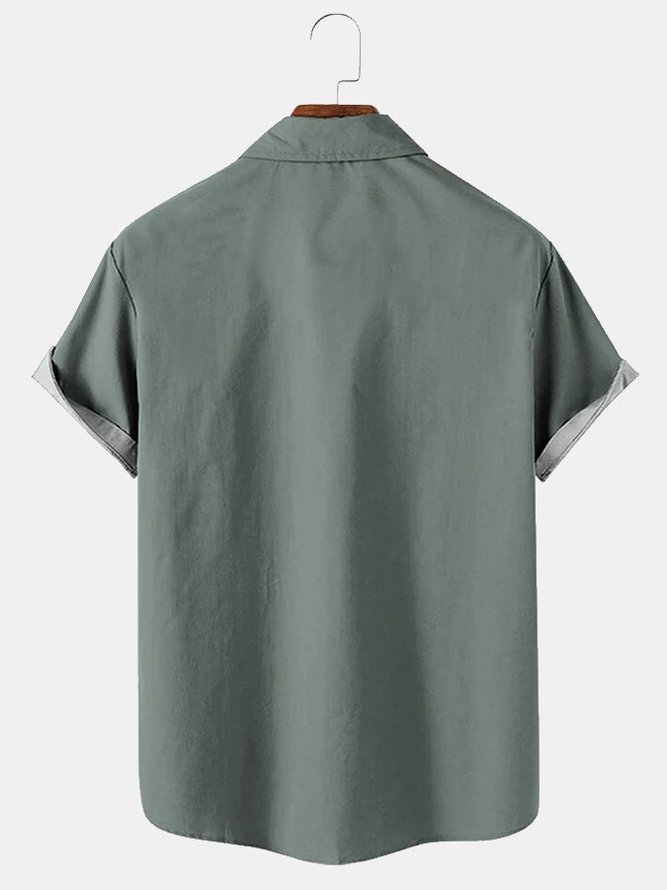 Mens Beach Print Casual Breathable Short Sleeve Shirt Coconut Tree Bowling Shirts