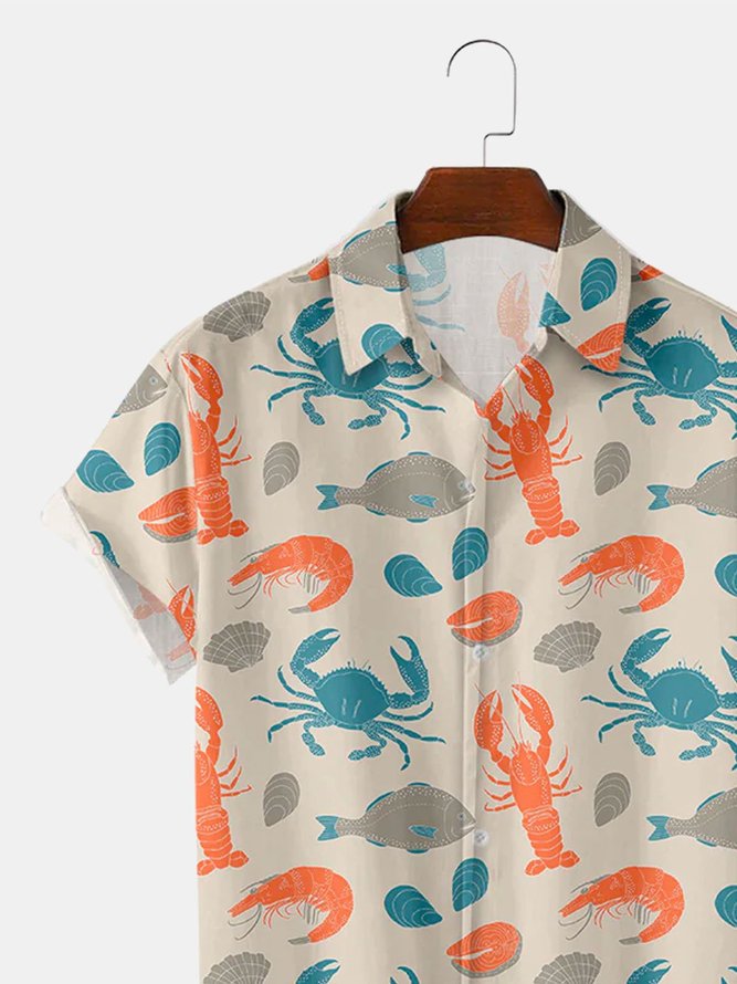 Men's Ocean Creatures Wrinkle Free Casual Animal Shrimp Hawaiian Shirts