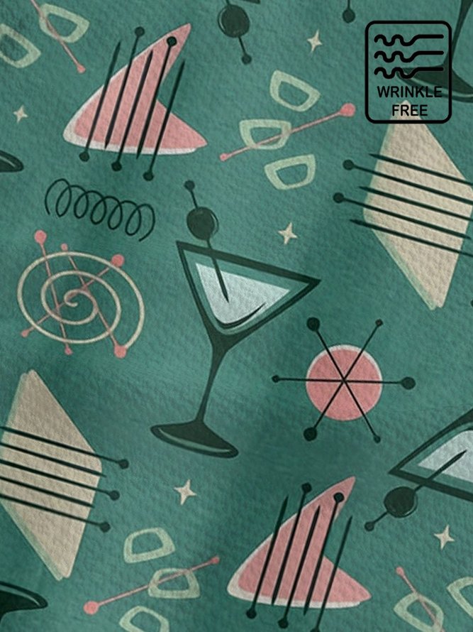Men's 1950‘s Vintage Casual Shirts Geometric Cocktail Wrinkle Free  Seersucker Tops