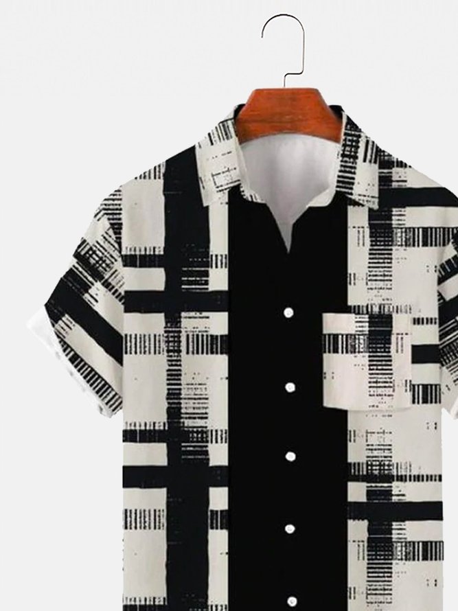 Men's Black Vintage Wrinkle Free Casual Check Shirts Seersucker Plus Size Tops