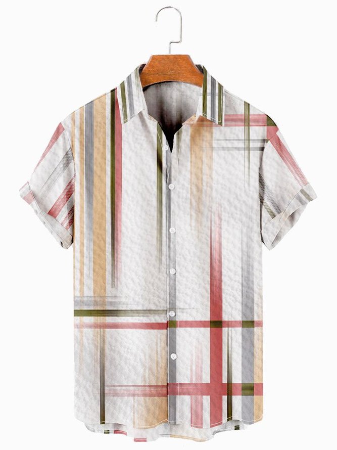 Men's Geometric Printed Casual Breathable Seekers Wrinkle Free Hawaiian Short Sleeve Shirt