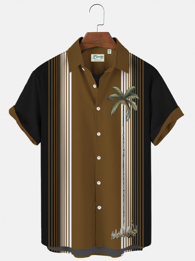 Men's 50's Vintage Casual Bowling Shirts Palm Tree Plus Size Tops