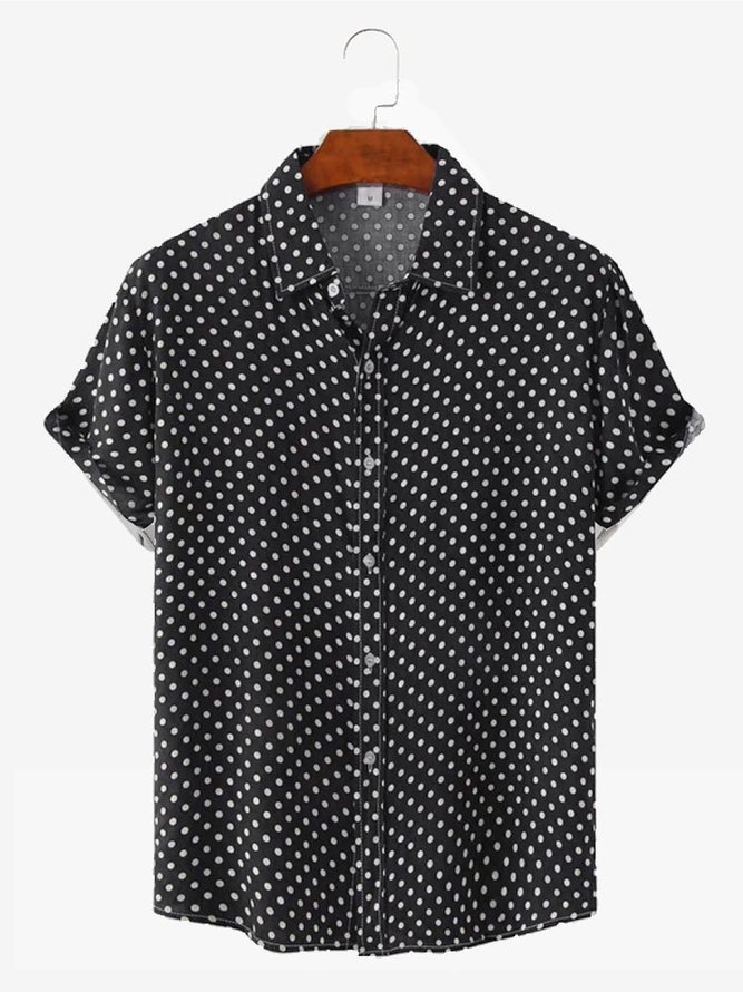 Men's Casual Polka Dot Print Hawaiian Short Sleeve Shirt