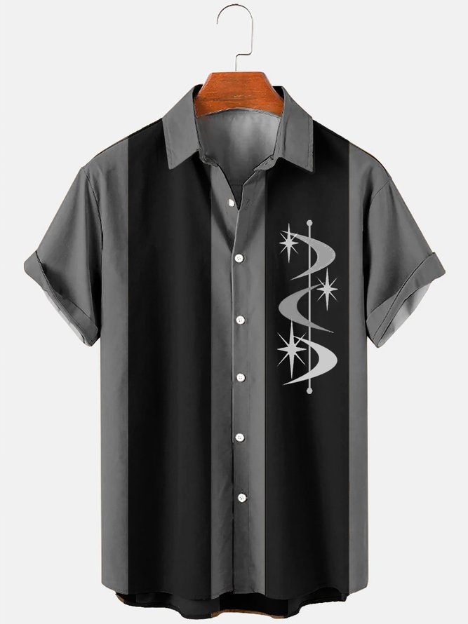 Men's Vintage Casual Bowling Shirts Geometric Wrinkle Free Plus Size Tops