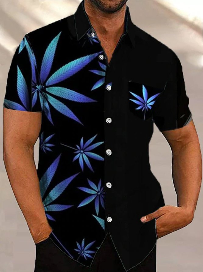 Men's 50's Vintage Casual Hawaiian Shirts Maple Leaf  Plus Size Tops