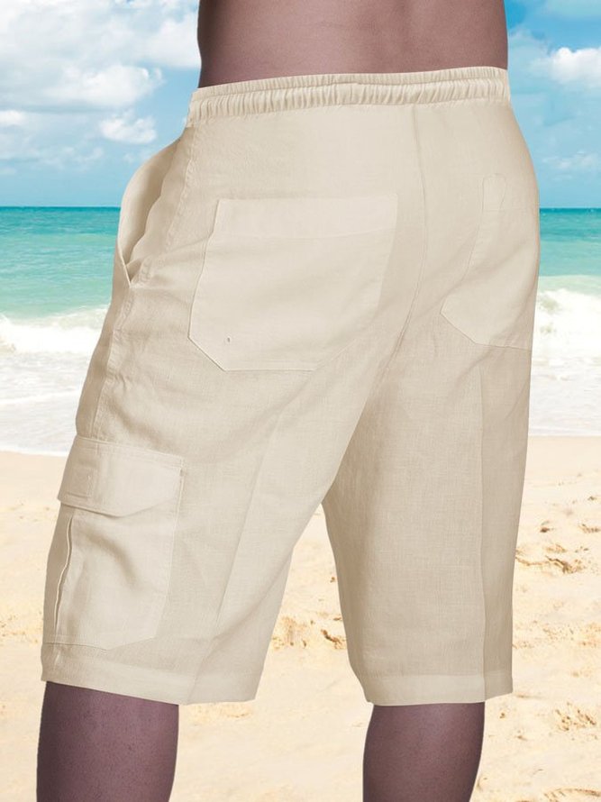 Men's Linen Shorts Multi-pocket Tethered Beach Cargo Pants