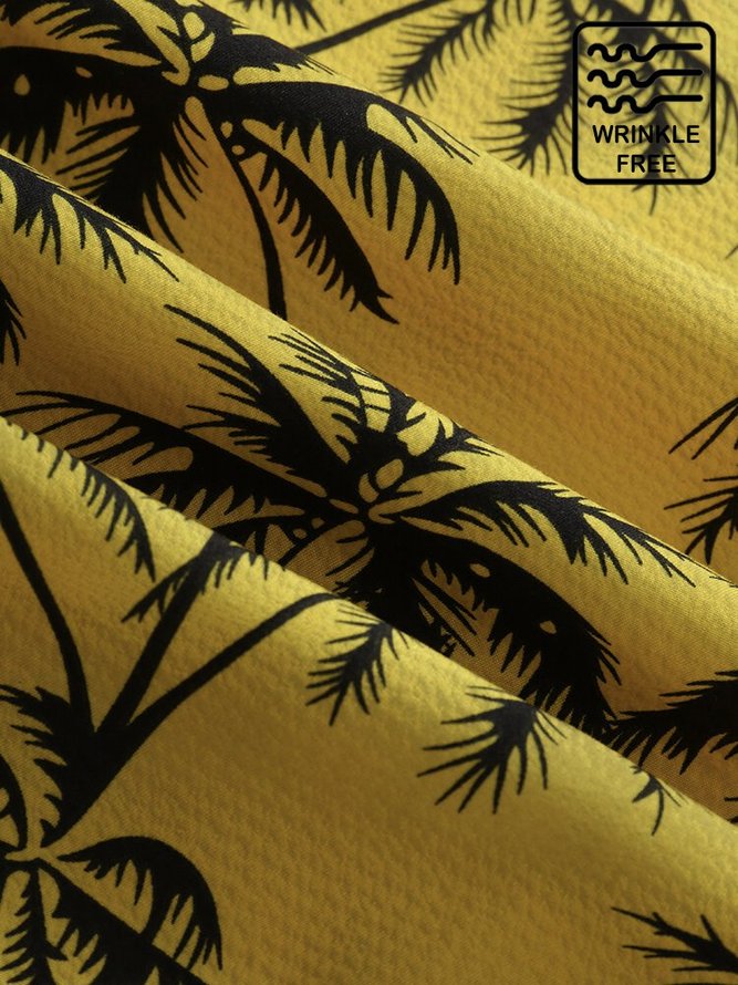 Men's Summer Seaside Beach Hawaiian Shirts Palm Tree Wrinkle Free Seersucker Tops