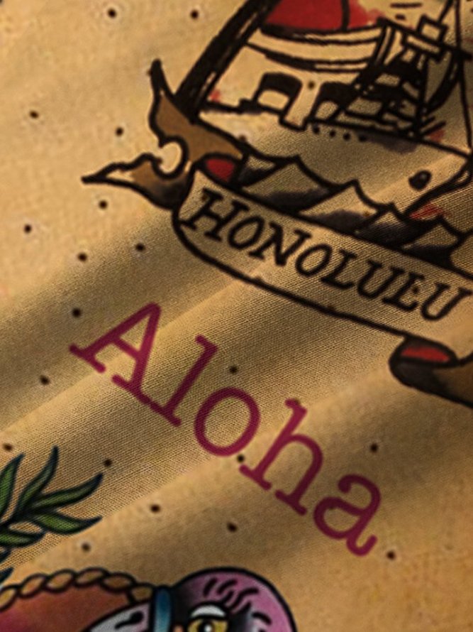 Men's 50's Retro Casual Hawaiian Shirts Hula Garland Wrinkle Free Plus Size Tops