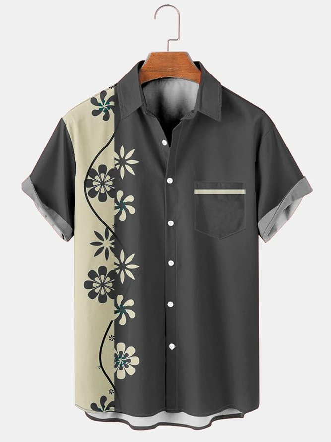 Men's Casual Traditional Floral Print Hawaiian Short Sleeve Shirt