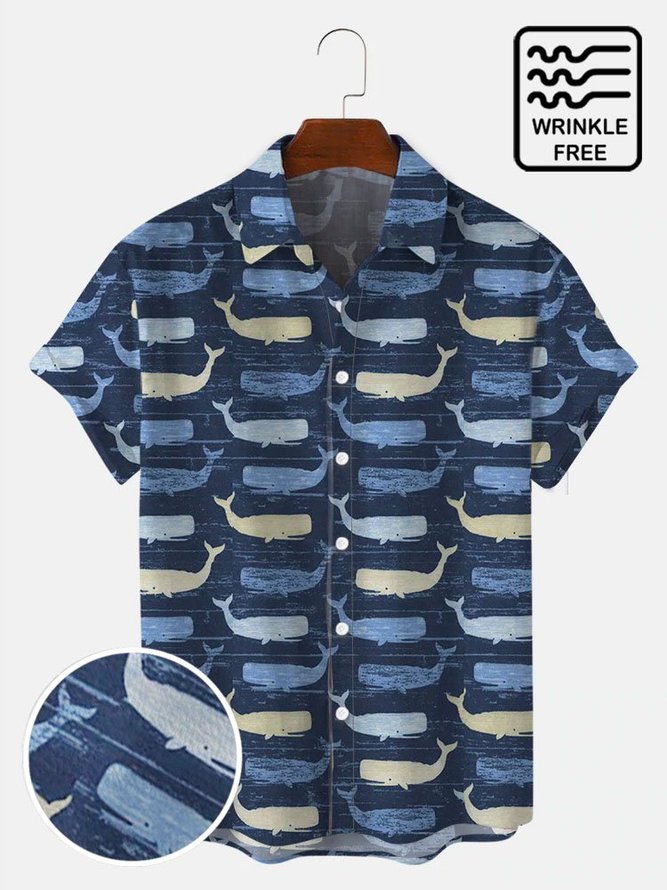 Men's Hawaiian Shirts Ocean Creatures Whale Eco-Friendly Wrinkle Free Tops