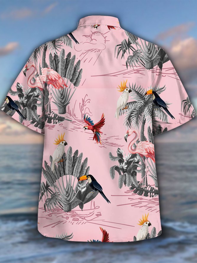 Men's Holiday Beach Casual Hawaiian Shirts Tropical Floral Parrot Wrinkle Free Plus Size Tops