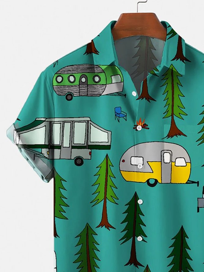 Men's 50's Scattered Camper Short Sleeve Casual Loose Hawaiian Shirt